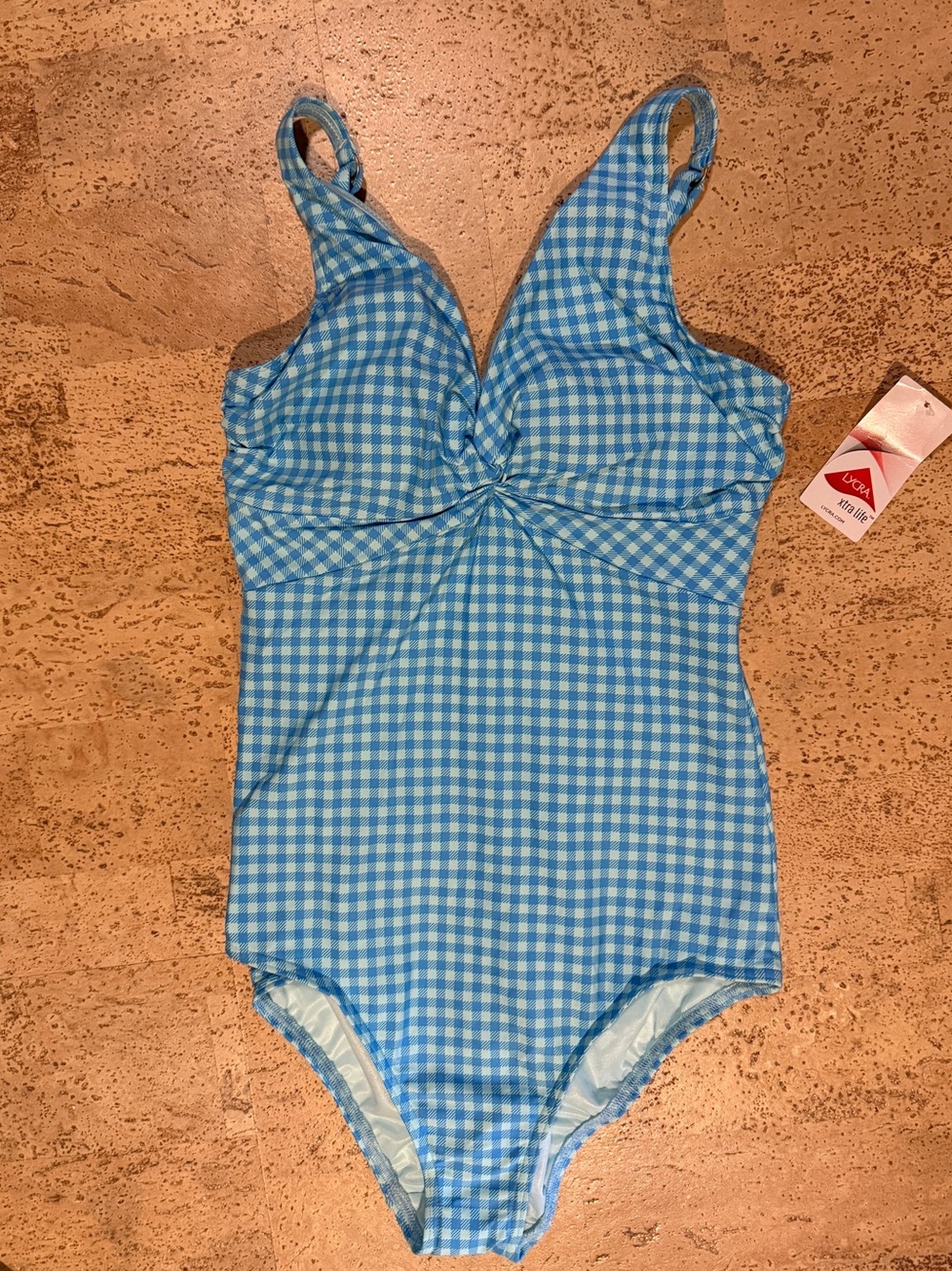 LandsEnd Blue Gingham One-Piece Swimsuit, size 10L